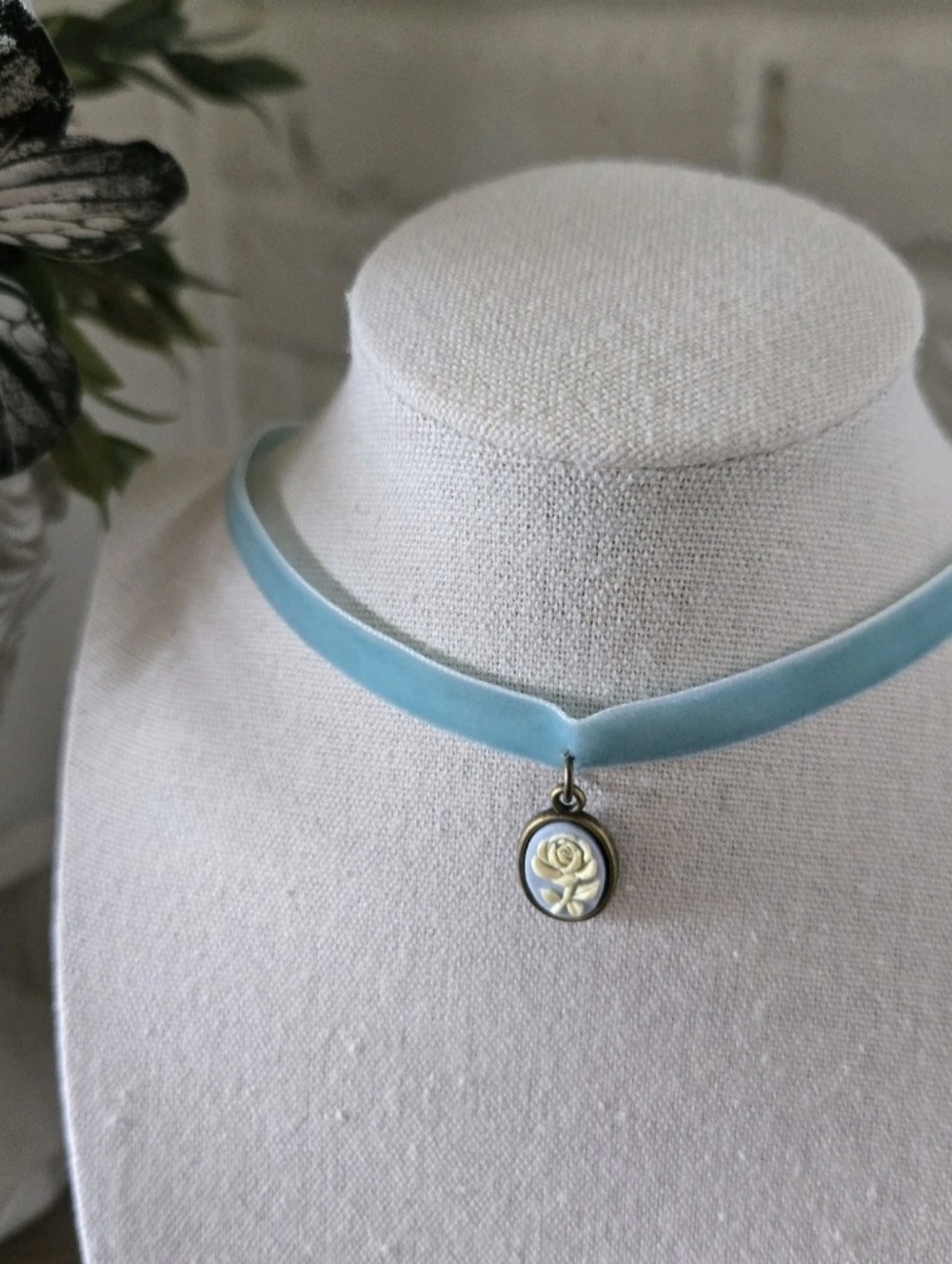 Velvet Choker With Flower Charm, Delicate, Cottage, Romantic, Adjustable, 12-15"